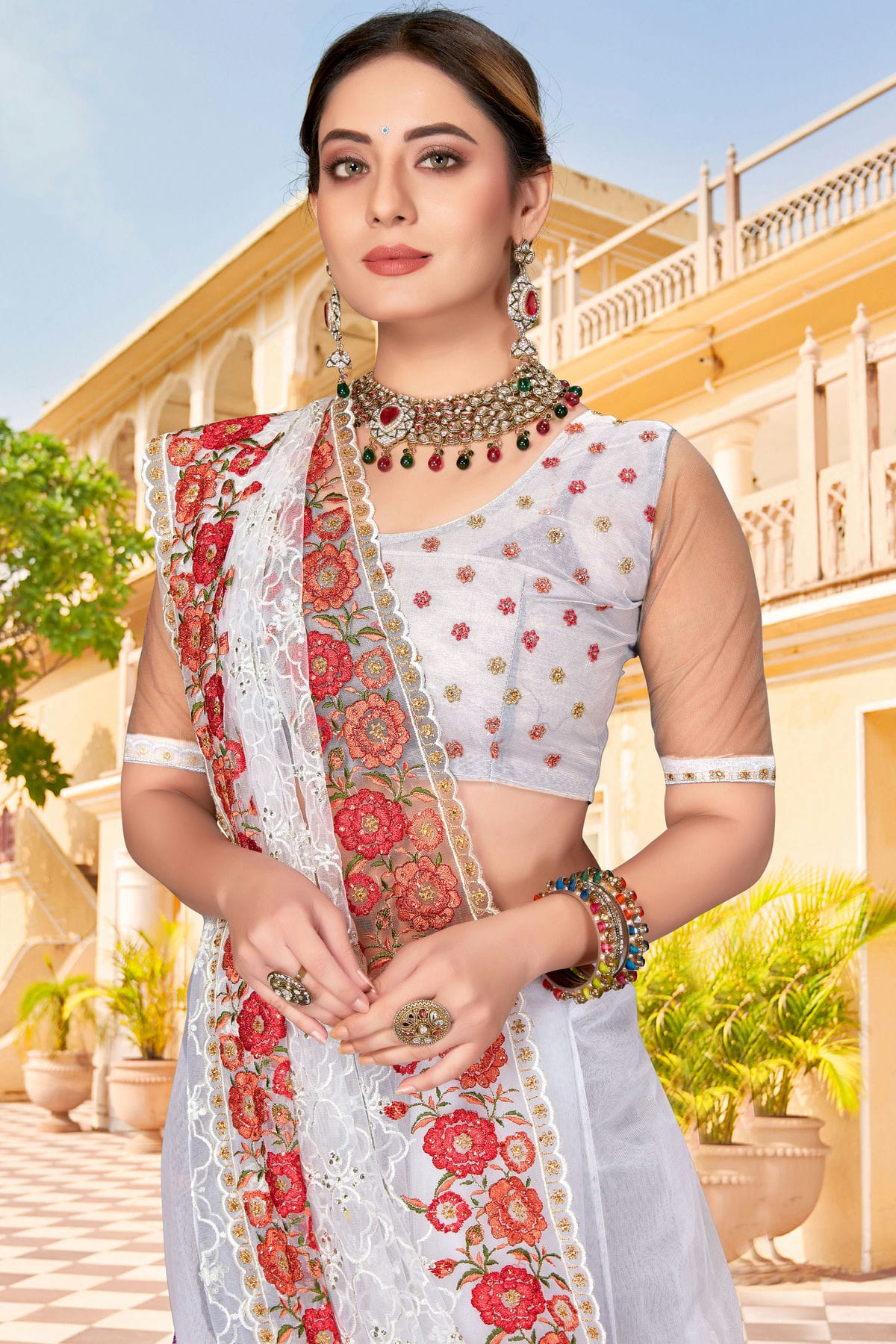 White Colour Net Saree VSSD1090762