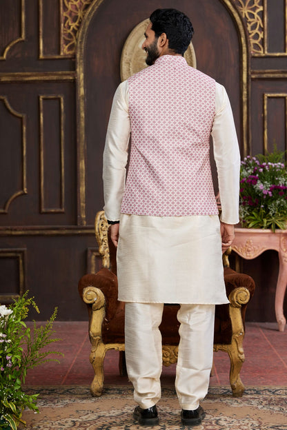 Wine Colour Art Silk Kurta Pajama With Jacket VSKP1230259