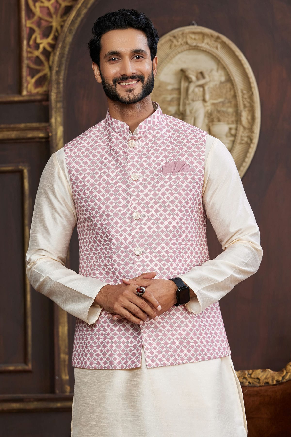Wine Colour Art Silk Kurta Pajama With Jacket VSKP1230259