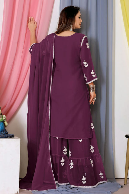 Wine Colour Bamber Georgette Sharara Suit VSSM1110572