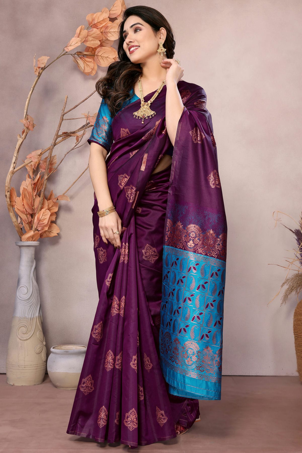 Wine Colour Banarasi Silk Saree