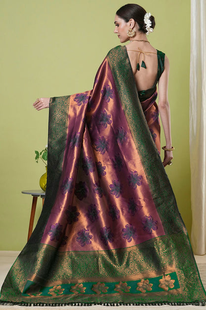 Wine Colour Banarasi Silk Traditional Saree