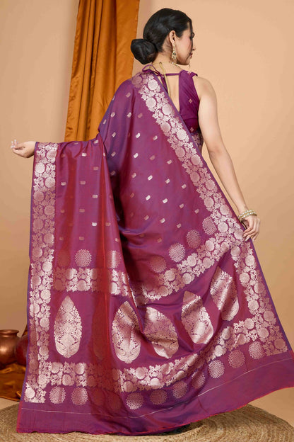 Wine Colour Banarasi Silk Woven Work Traditional Saree VSSD1113529