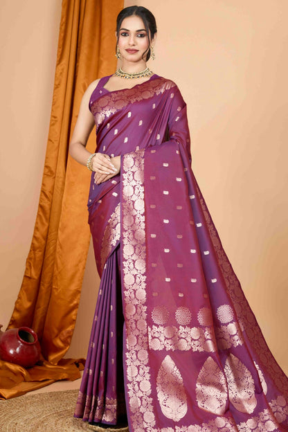 Wine Colour Banarasi Silk Woven Work Traditional Saree VSSD1113529