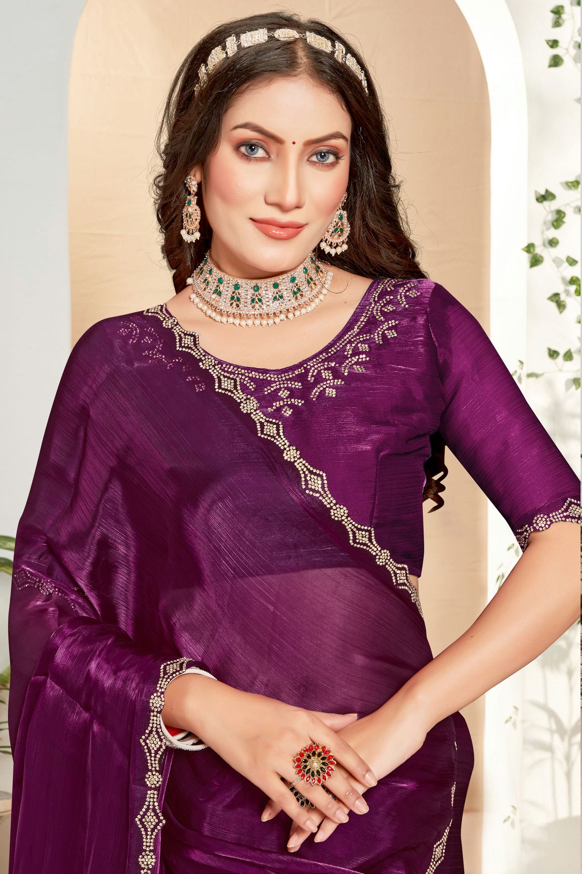 Wine Colour Burberry Silk Designer Saree VSSD1121817