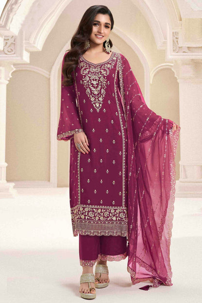 Wine Colour Chiffon Palazzo Pant Suit VSSM1113187