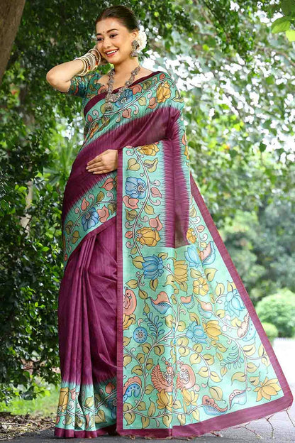 Wine Colour Cotton Silk Traditional Saree