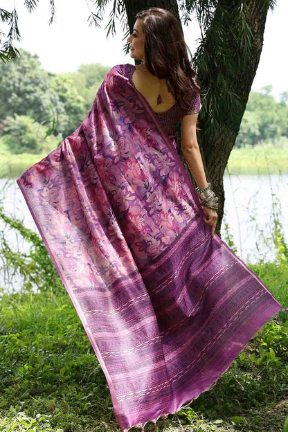 Wine Colour Cotton Silk Traditional Saree