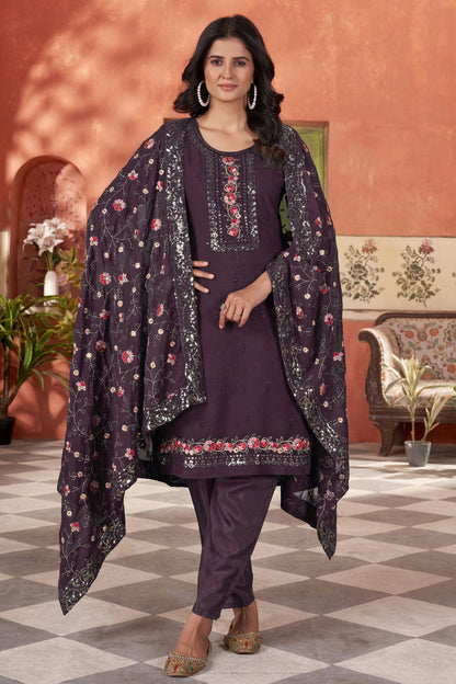 Wine-Colour-Embroidery-Georgette-Stitched-Suit-VSSS1112505