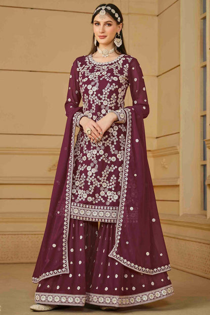 Wine Colour Faux Georgette Sharara Suit VSSM1050732