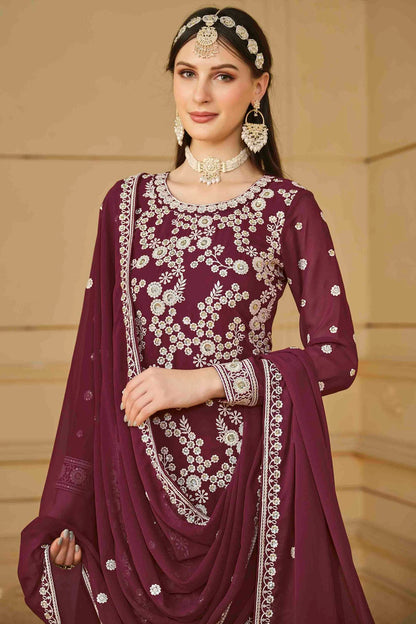 Wine Colour Faux Georgette Sharara Suit VSSM1050732