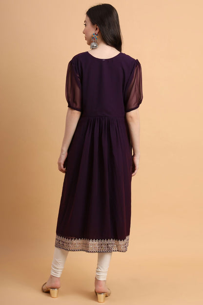 Wine Colour Georgette Kurti VSKR1111168