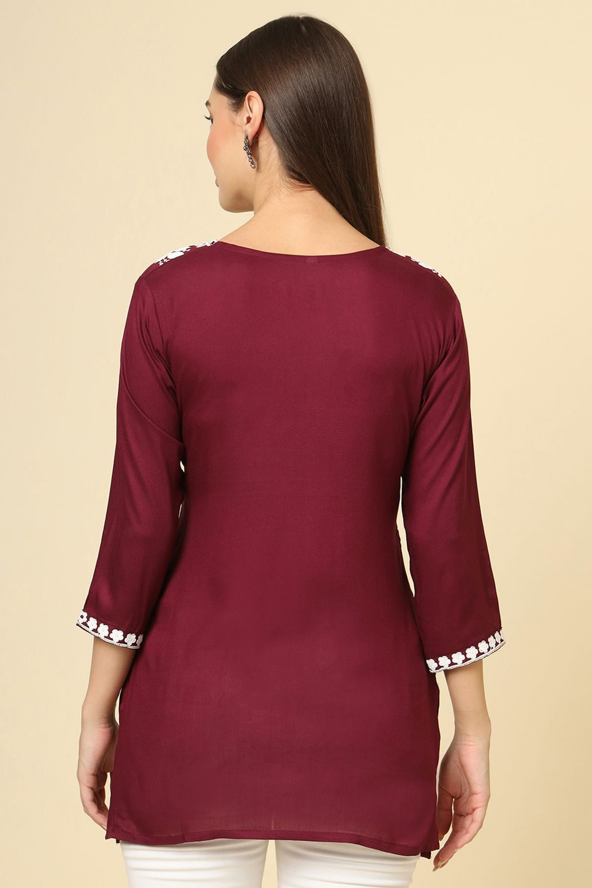 Wine Colour Rayon Readymade Top VSTP1110860