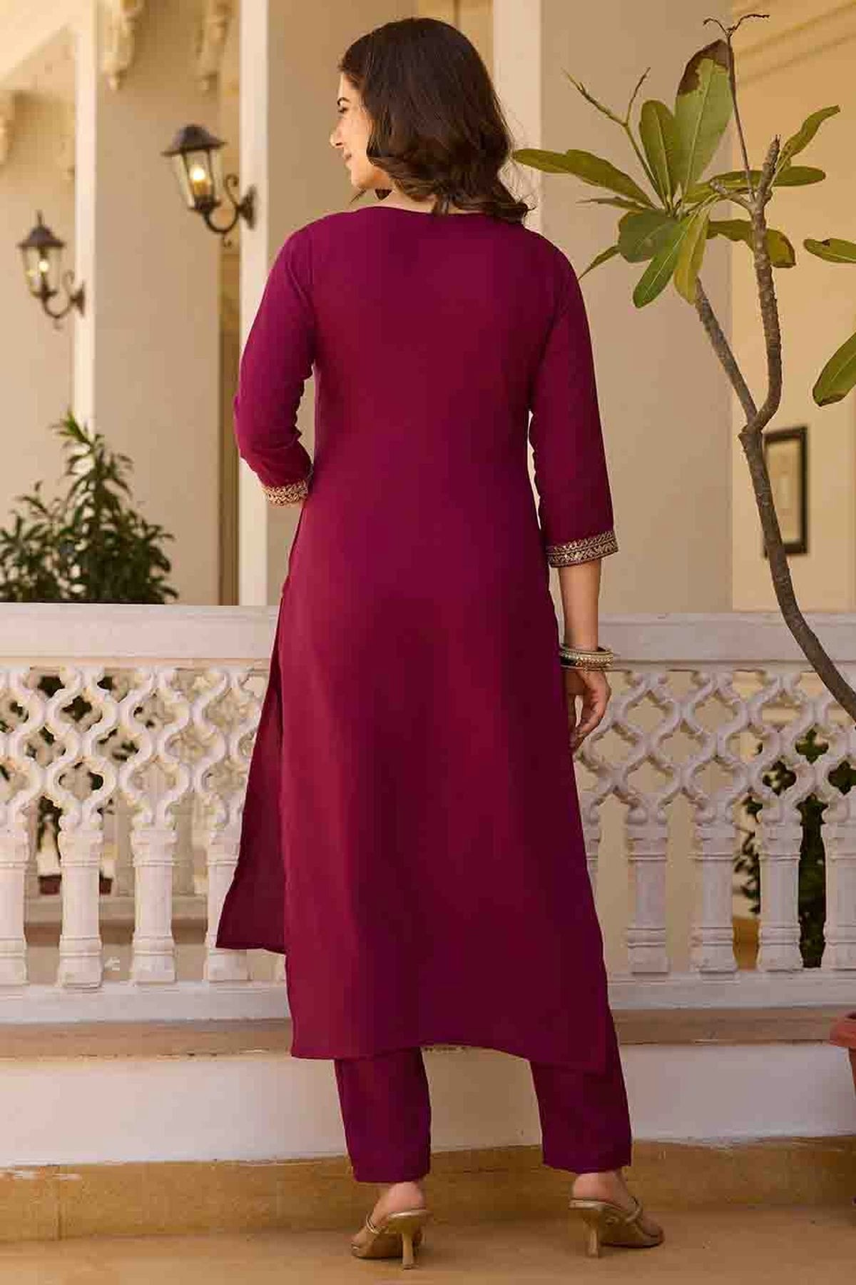 Wine Colour Rayon Stitched Pant Style Suit VSSS1113786