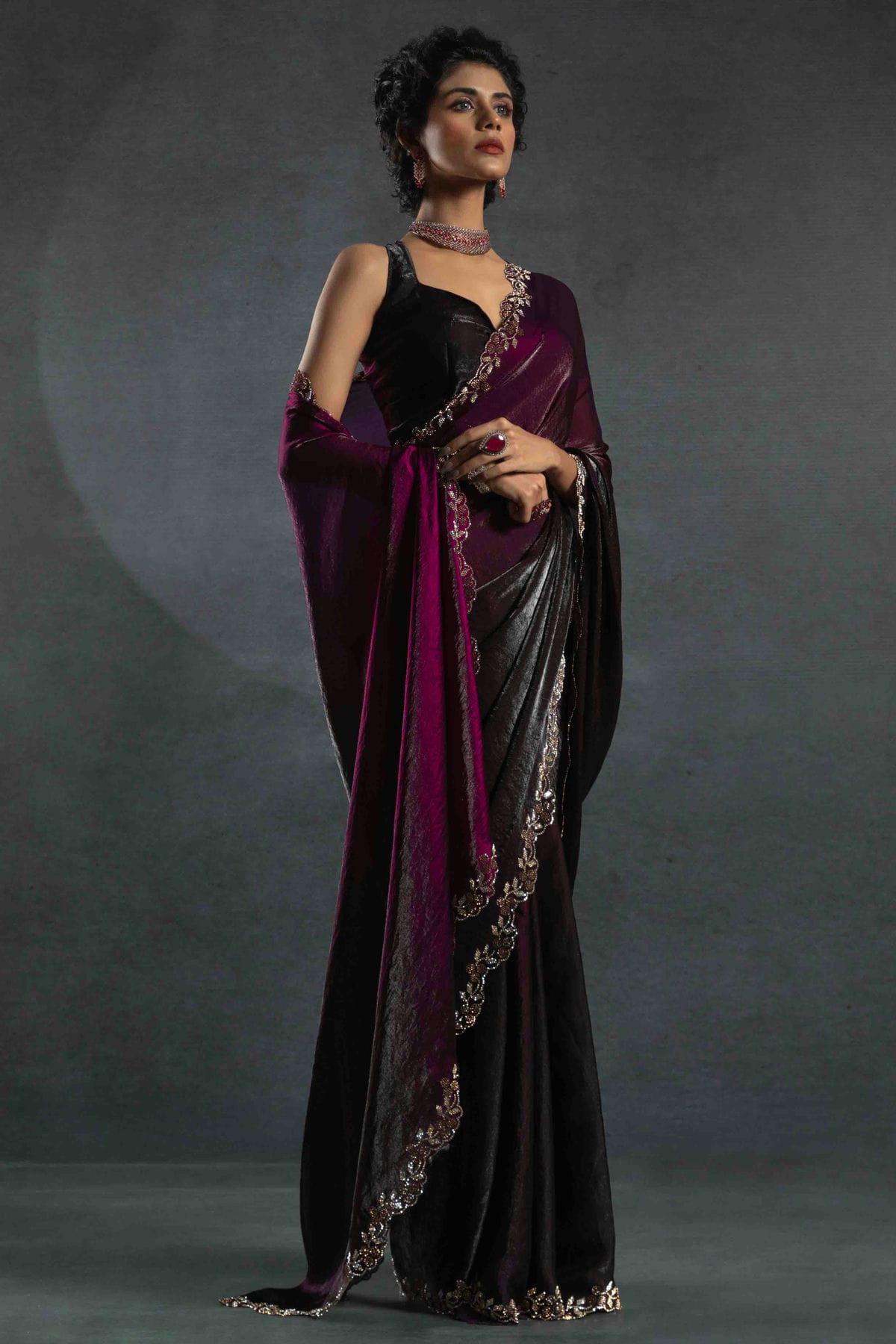 Wine Colour Satin Silk Designer Saree VSSD1121999