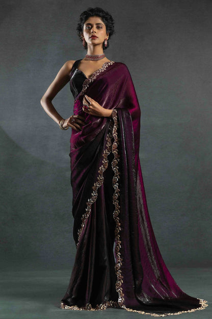Wine Colour Satin Silk Designer Saree VSSD1121999