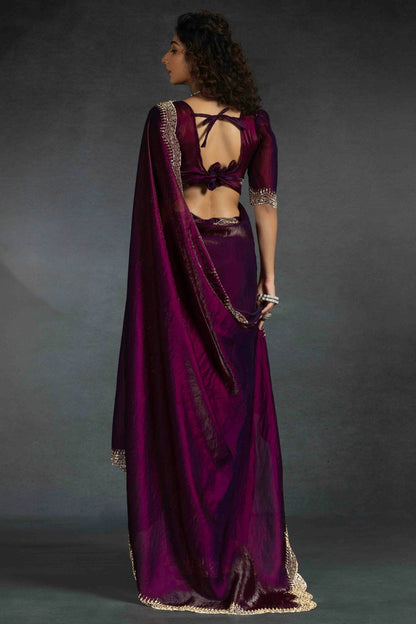 Wine Colour Satin Silk Designer Saree VSSD1122004
