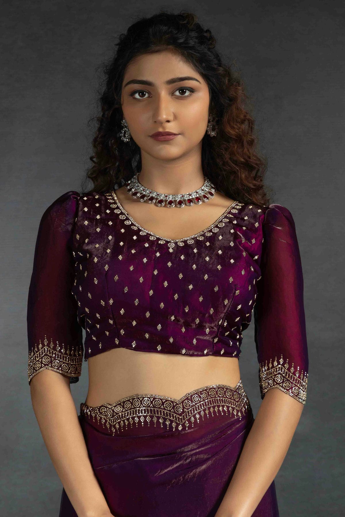 Wine Colour Satin Silk Designer Saree VSSD1122004