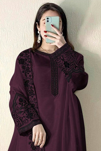 Wine Colour Semi Stitched Faux Georgette Pakistani Suit VSSM1140269