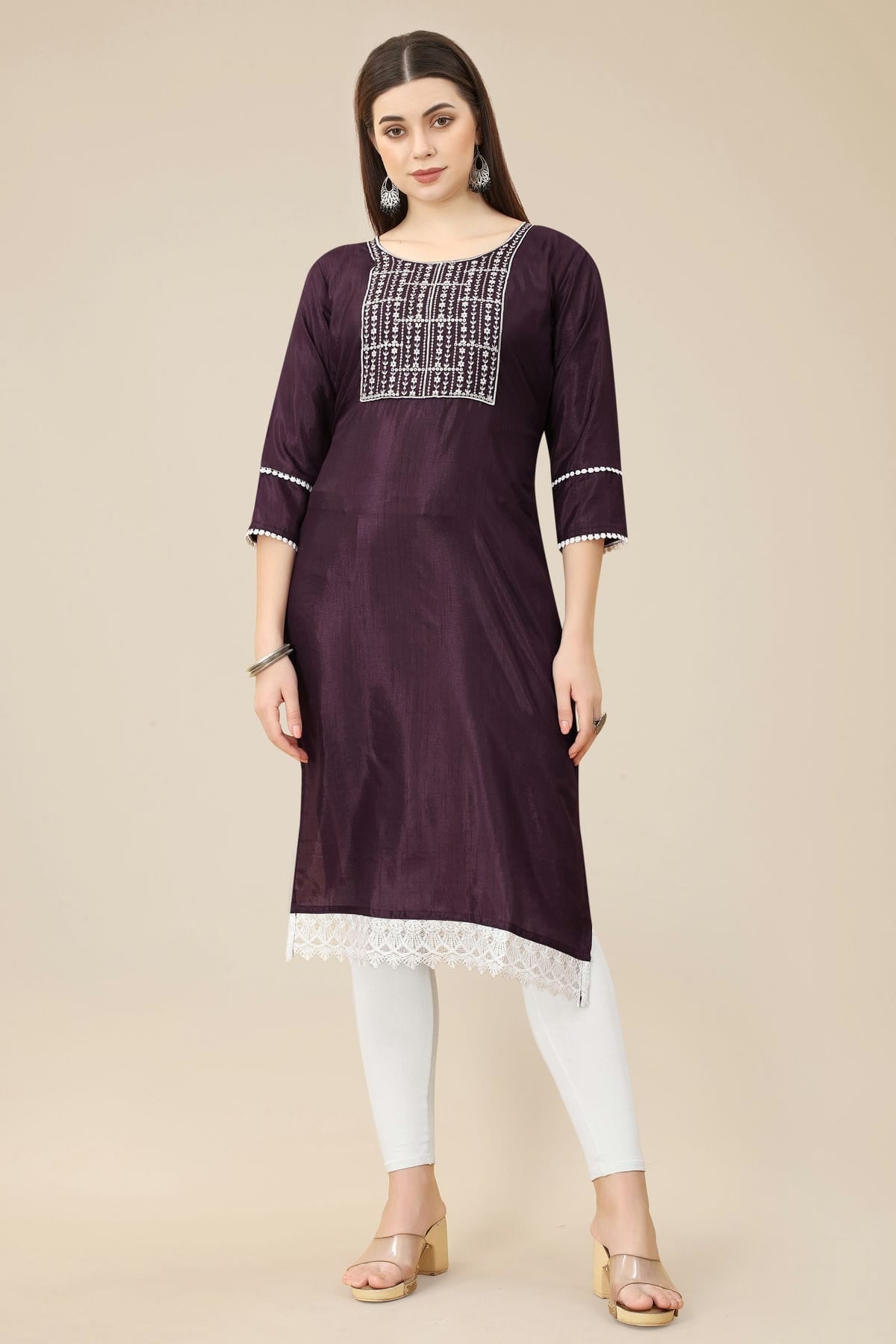 Wine Colour Soft Silk Kurti