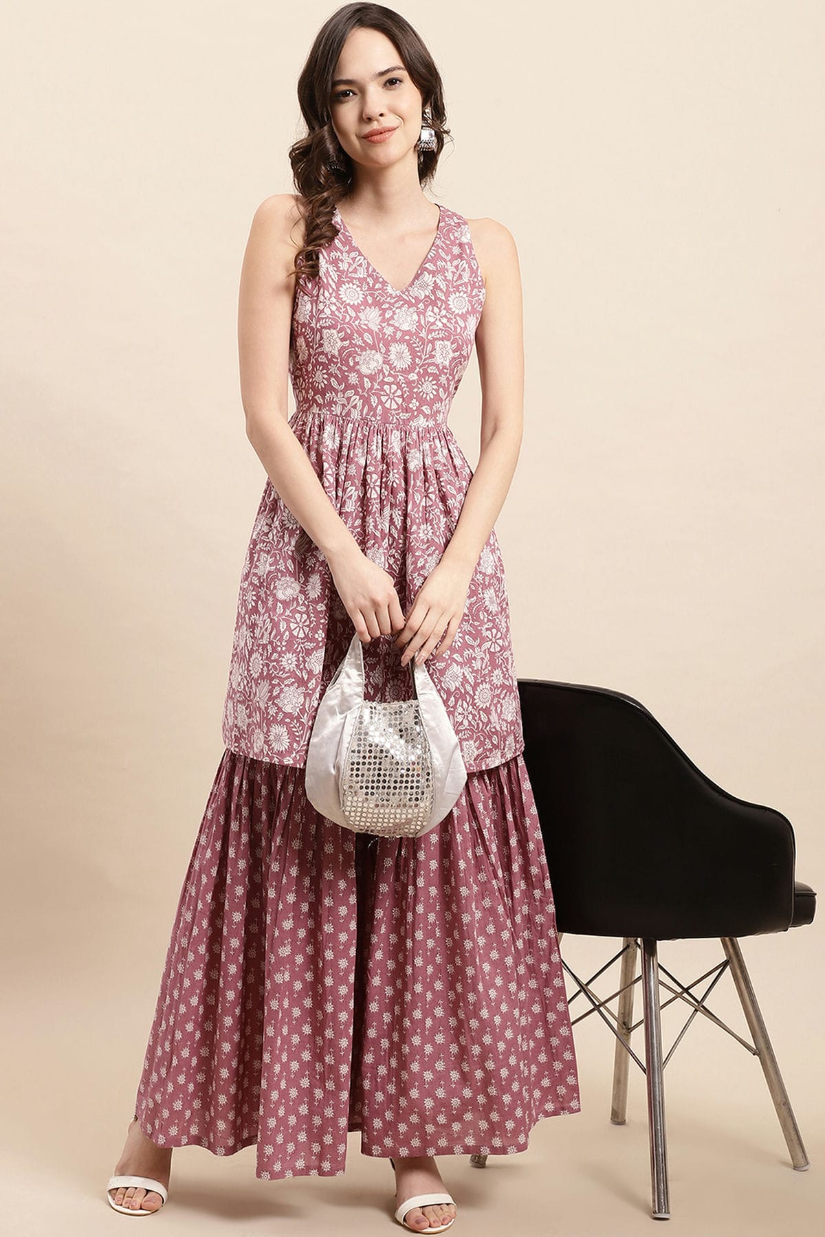 Wine Colour Stitched Cotton Top and Bottom VSTP1112419