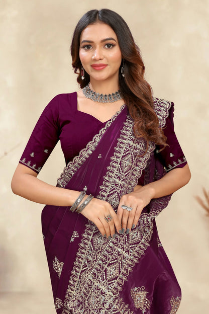 Wine Colour Crepe Silk Saree VSSD1091000