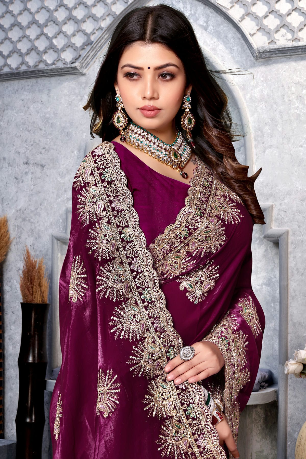Wine Colour Crepe Silk Saree VSSD1091017