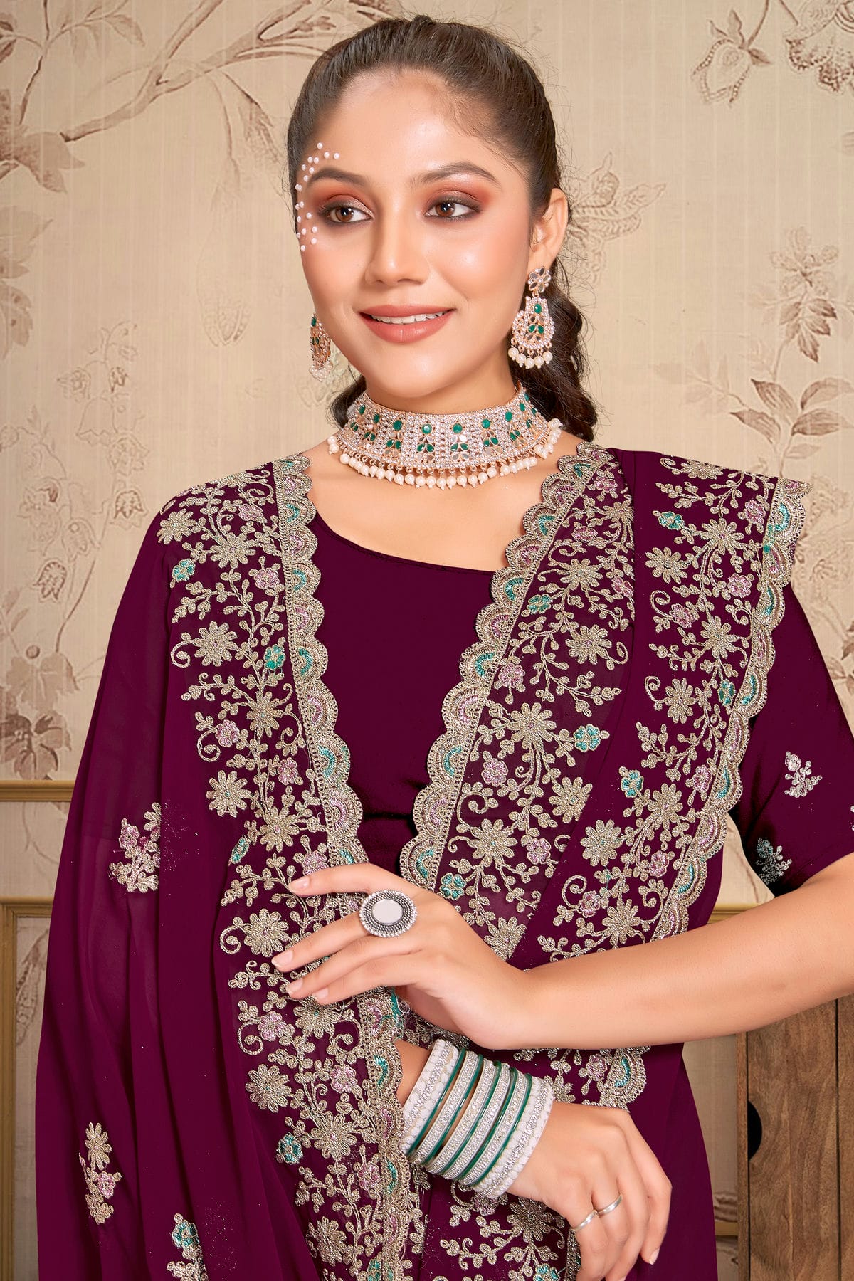 Wine Colour Georgette Saree