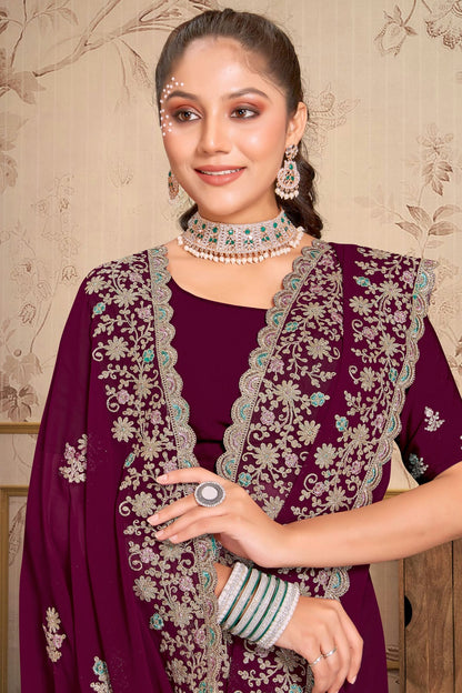 Wine Colour Georgette Saree