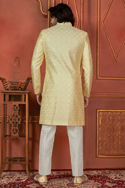 Yellow Colour Art Silk Indowestern Sherwani With Aligadhi Pant VSSH1230087