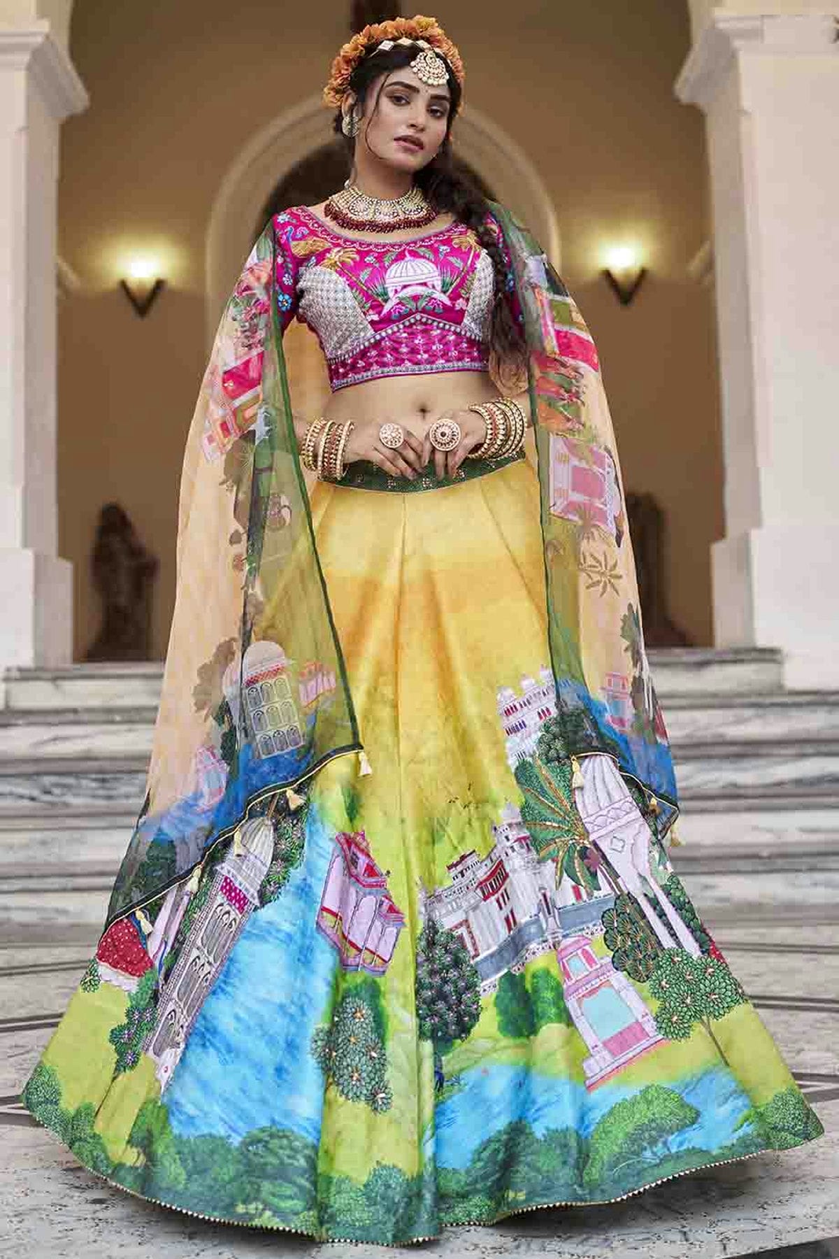 Yellow Colour Art Silk Printed and Hand Work Lehenga Choli VSLC1080970