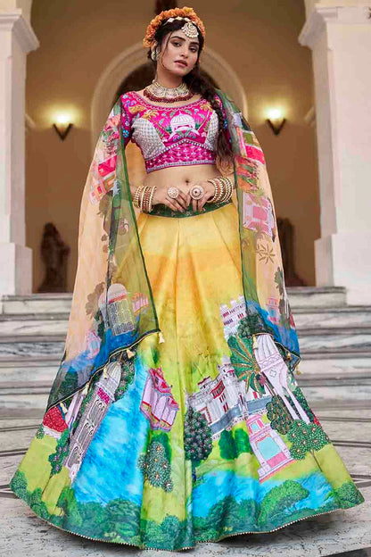 Yellow Colour Art Silk Printed and Hand Work Lehenga Choli VSLC1080970