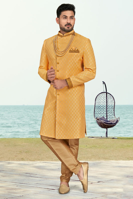 Yellow Colour Banarasi Jacquard Sherwani VSSH1040520