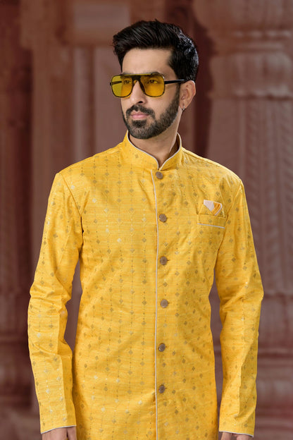 Yellow Colour Banglori Silk Sherwani VSSH1040566