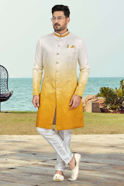 Yellow Colour Champion Silk Indo Western Sherwani VSSH1040512