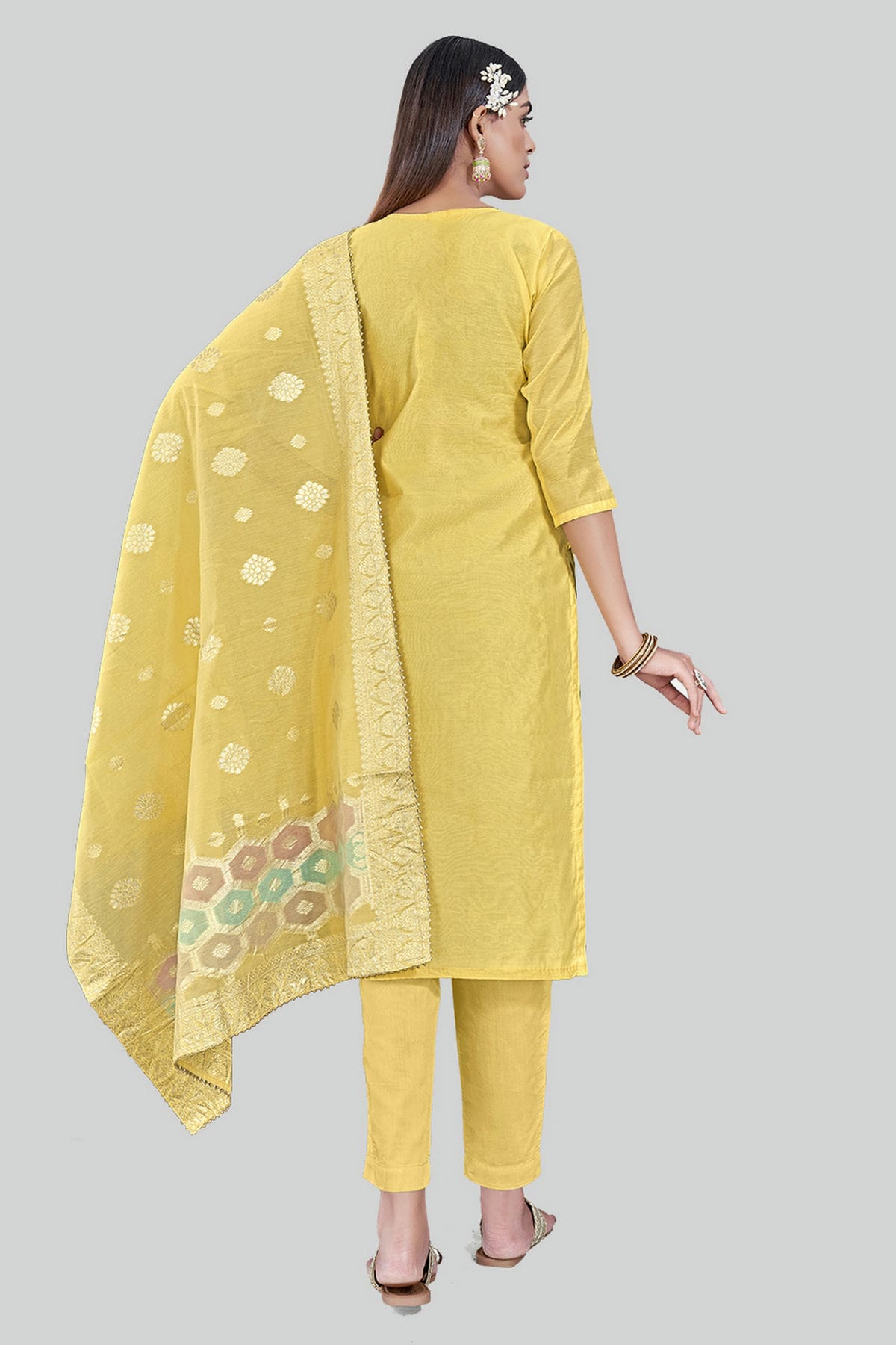 Yellow Colour Chanderi Silk Pant Style Suit VSSM1110615