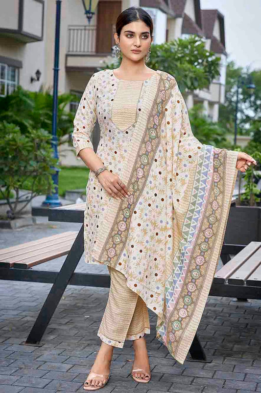 Yellow Colour Cotton Blend Stitched Suit VSSS1112975