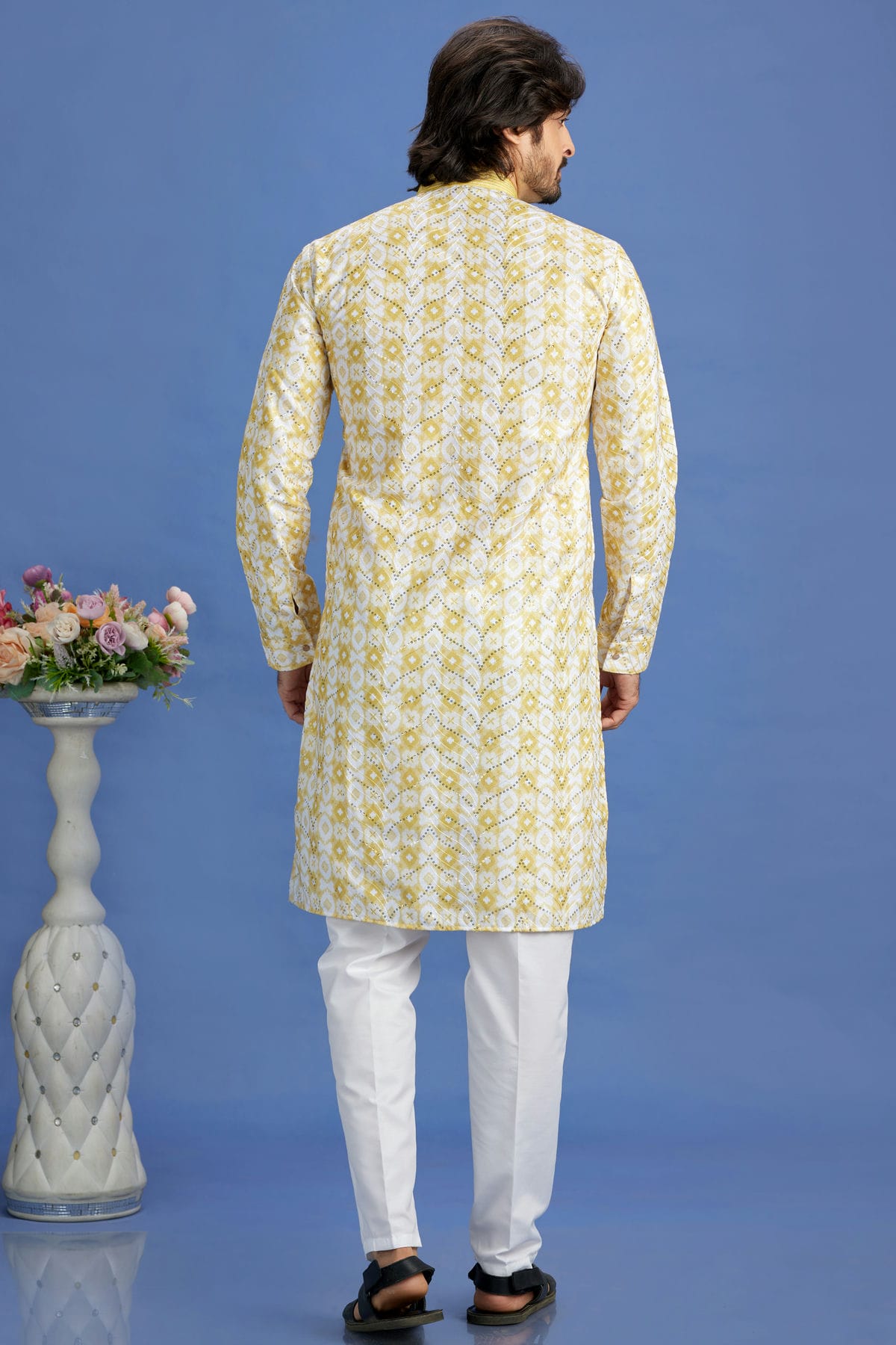 Yellow Colour Cotton Pintex Work Kurta Pajama VSKP1230148