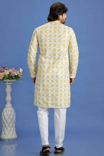 Yellow Colour Cotton Pintex Work Kurta Pajama VSKP1230148