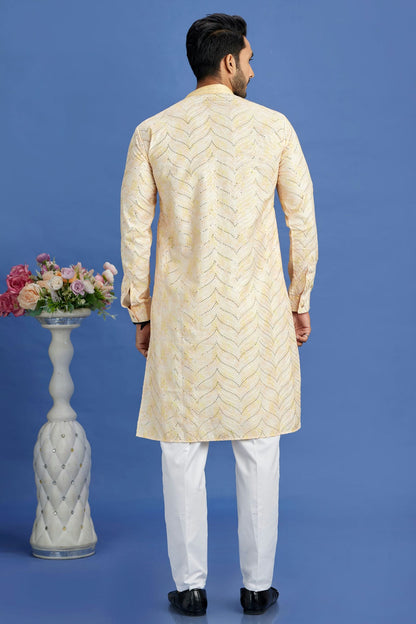 Yellow Colour Cotton Pintex Work Kurta Pajama VSKP1230159