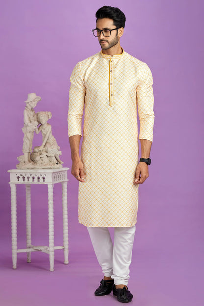 Yellow Colour Cotton Pintex Work Kurta Pajama VSKP1230184