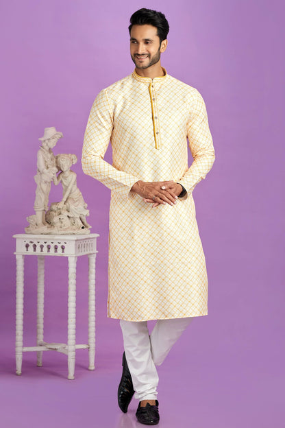 Yellow Colour Cotton Pintex Work Kurta Pajama