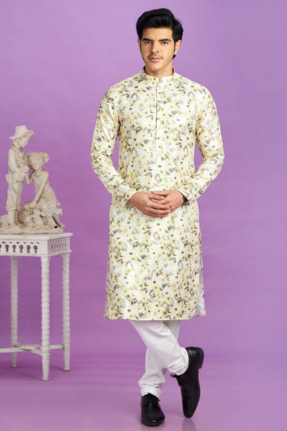 Yellow Colour Cotton Pintex Work Kurta Pajama