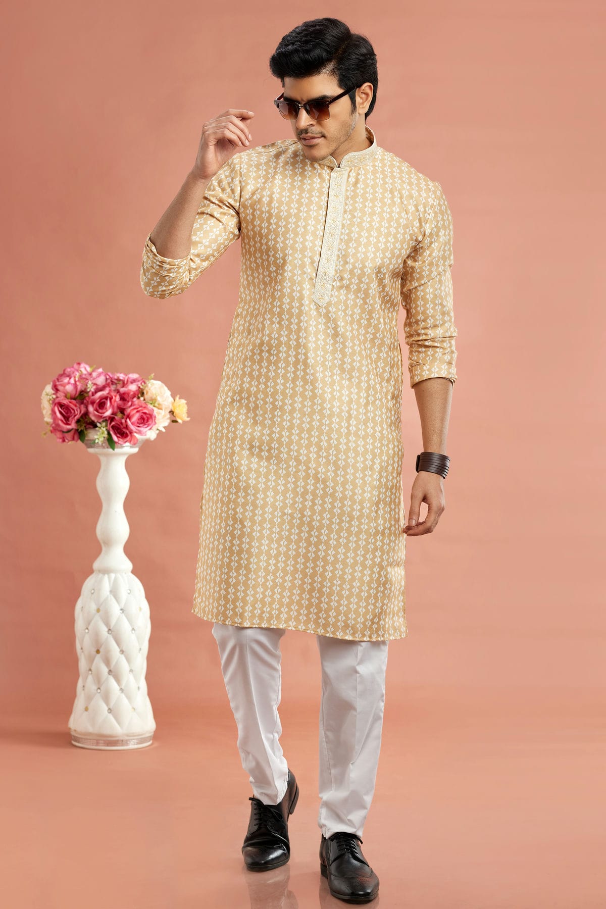 Yellow Colour Cotton Thread Work Kurta Pajama VSKP1230170