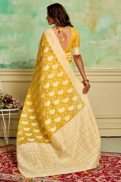 Yellow Colour Cotton Traditional Saree VSSD1111900