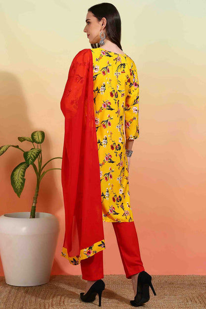 Yellow Colour Crepe Printed Pant Style Suit VSSS1113636