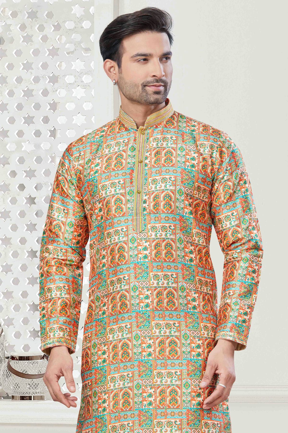 Yellow Colour Digital Print Silk Kurta Pajama VSKP1113416