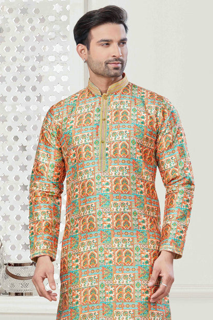 Yellow Colour Digital Print Silk Kurta Pajama VSKP1113416