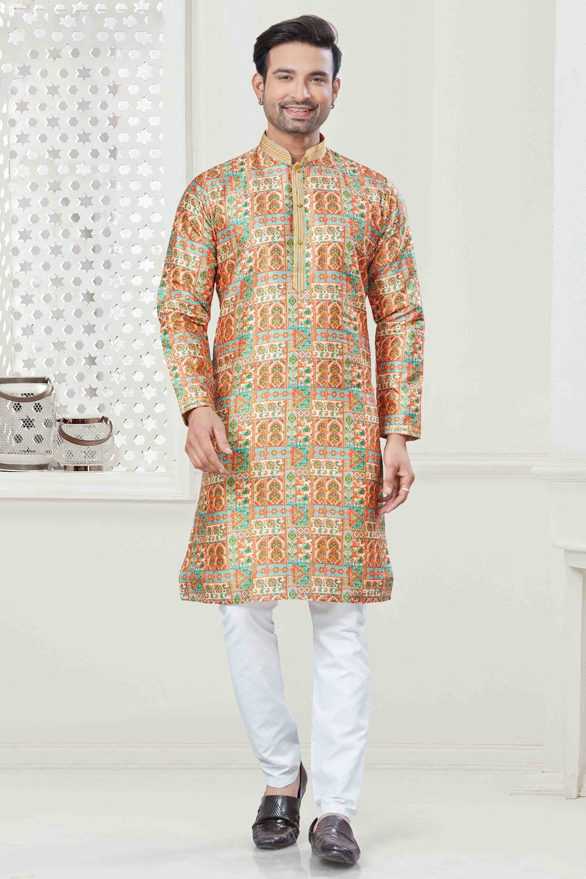 Yellow Colour Digital Print Silk Kurta Pajama VSKP1113416