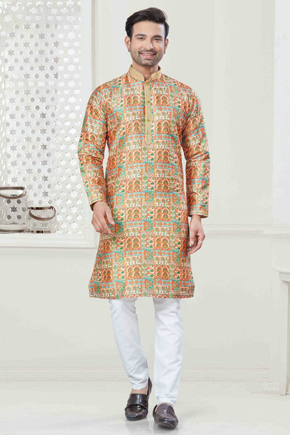 Yellow Colour Digital Print Silk Kurta Pajama VSKP1113416